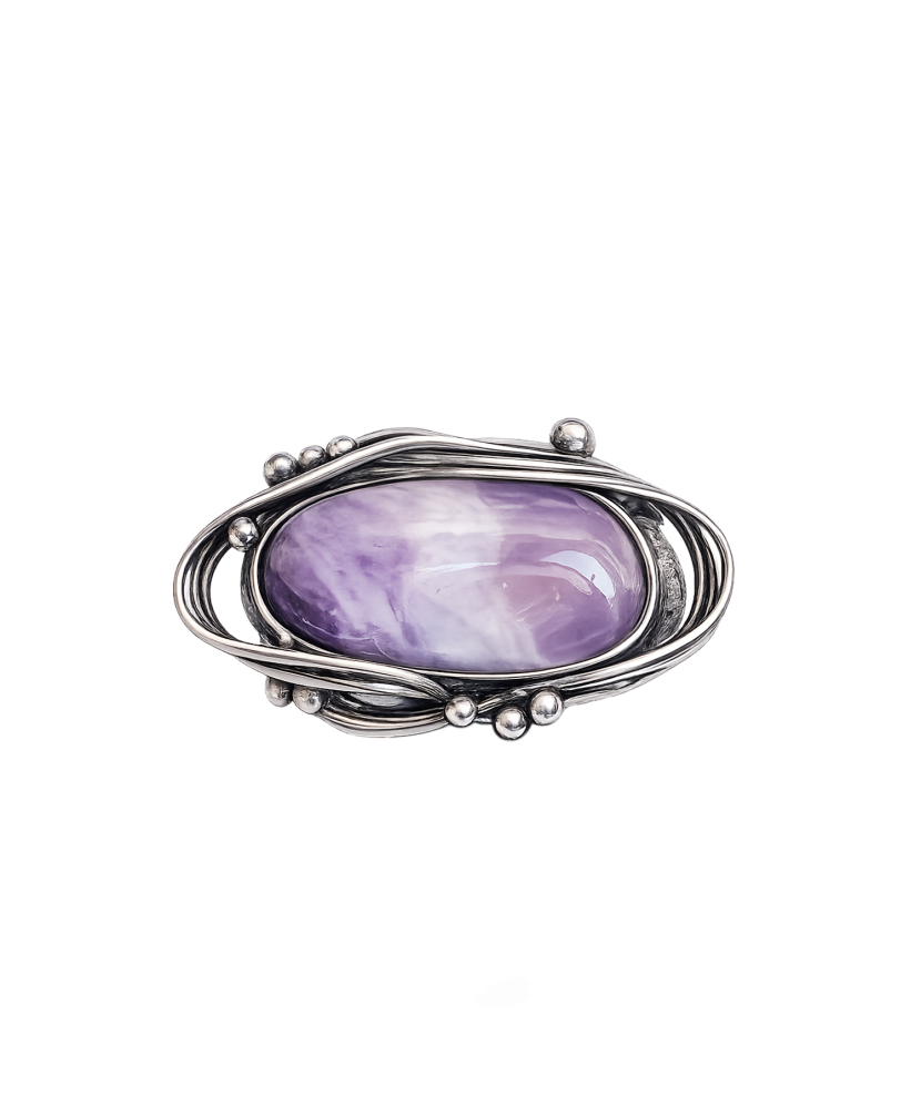 Silver ring with charoite
