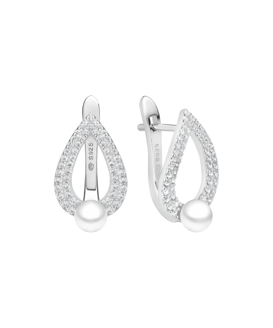 Hopeiset korvakorut helmillä ja zirkoneilla