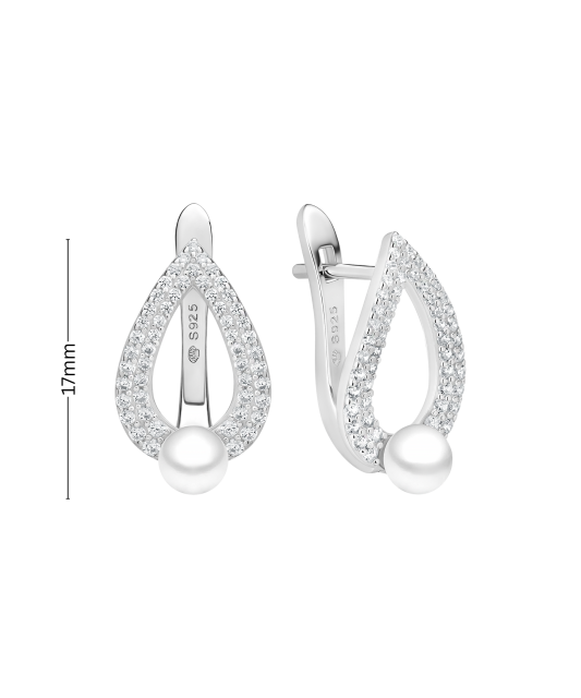 Hopeiset korvakorut helmillä ja zirkoneilla