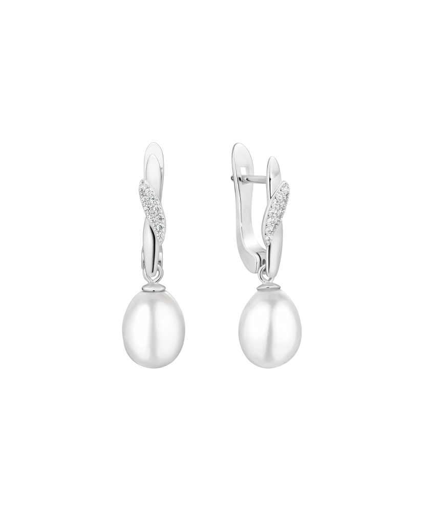 Sterling silver earrings with pearls and zircons