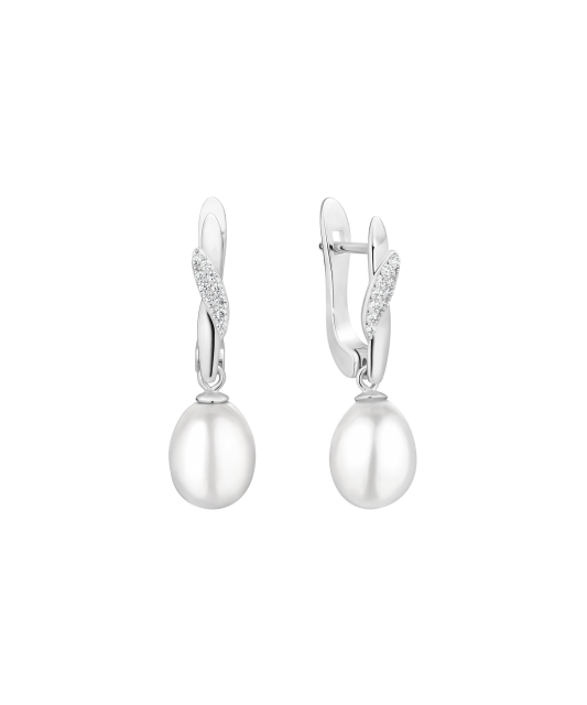 Sterling silver earrings with pearls and zircons