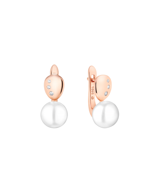 Gilded sterling silver earrings with pearls and zircons