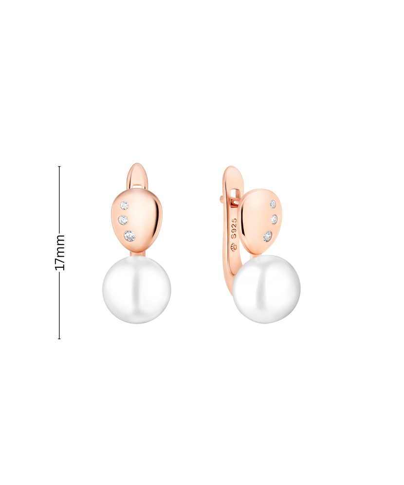 Gilded sterling silver earrings with pearls and zircons
