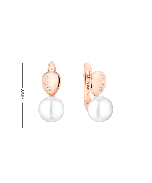 Gilded sterling silver earrings with pearls and zircons