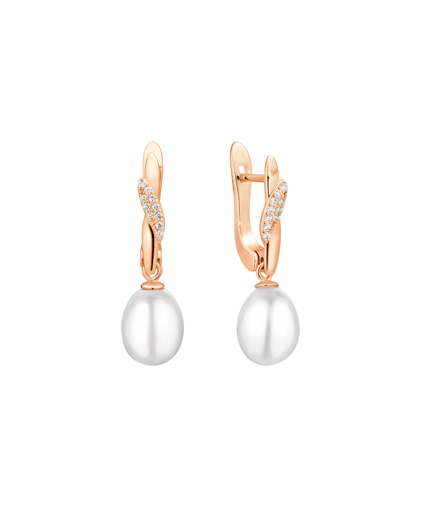 Gilded sterling silver earrings with pearls and zircons