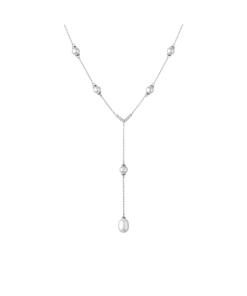 Sterling silver chain with pearl pendant and zircons