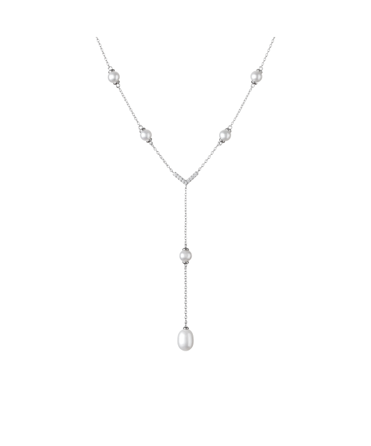 Sterling silver chain with pearl pendant and zircons