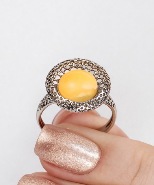 Sterling silver ring with amber