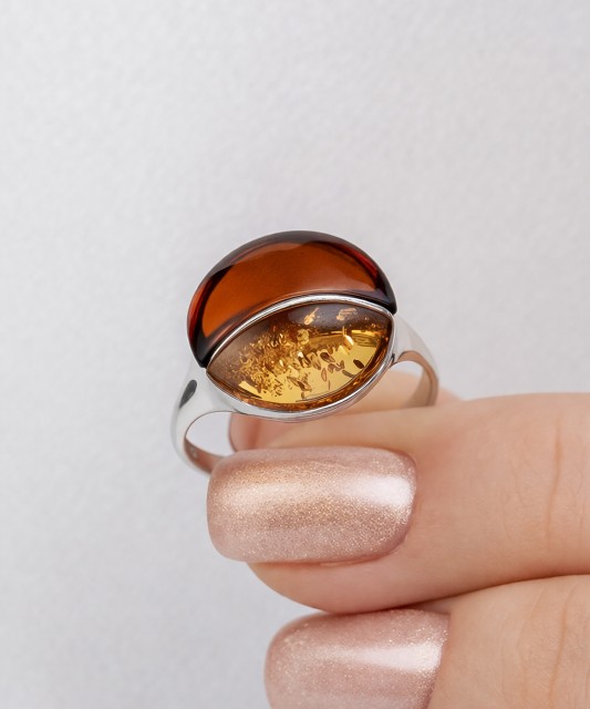 Sterling silver ring with amber