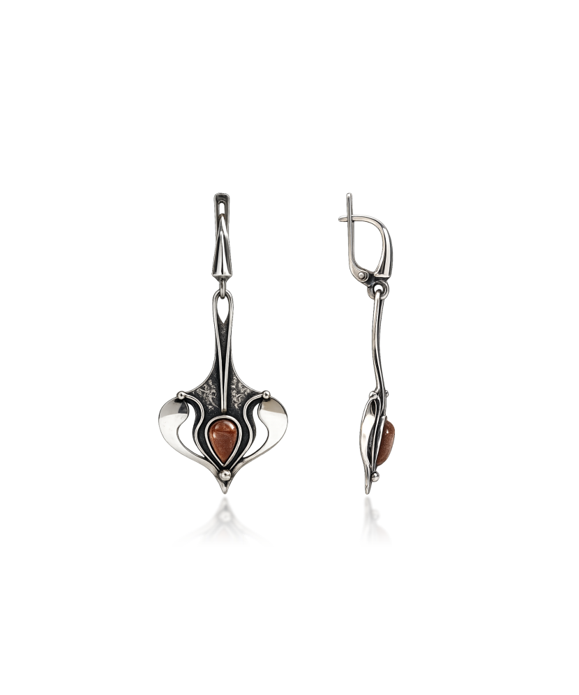 Silver earrings with sunstone