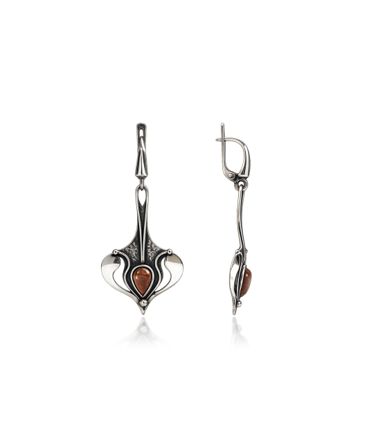 Silver earrings with sunstone