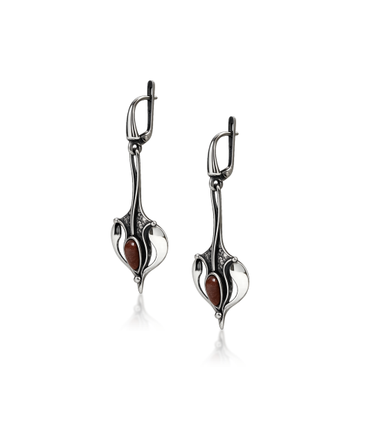 Silver earrings with sunstone