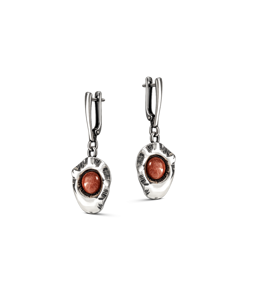 Silver earrings with sunstone