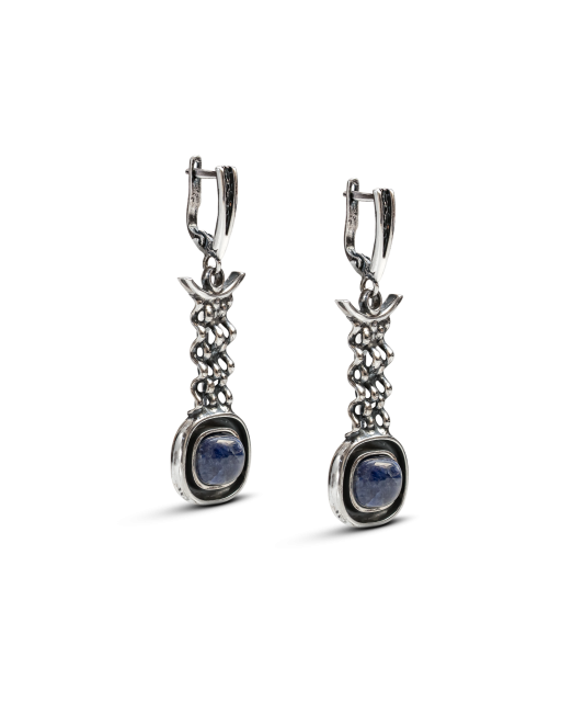 Silver earrings with sadolite