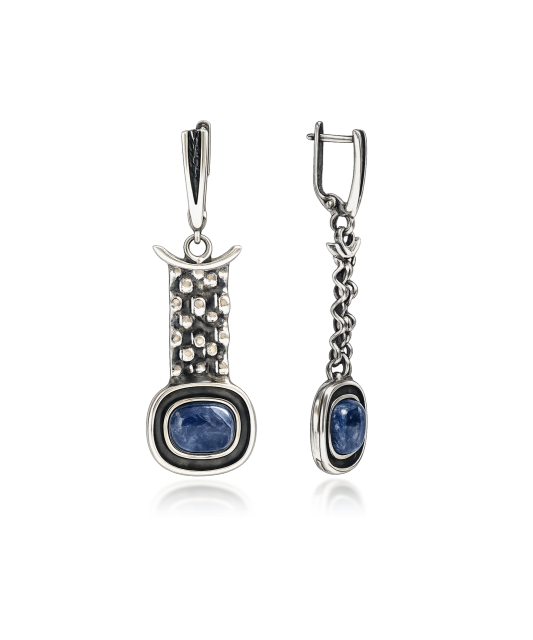Silver earrings with sadolite