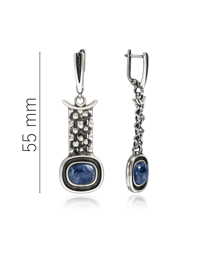 Silver earrings with sadolite