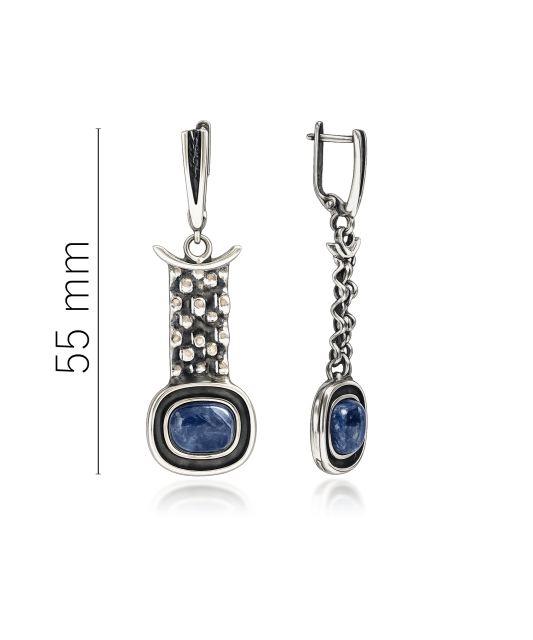 Silver earrings with sadolite