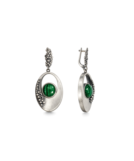 Sterling silver earrings with malachite