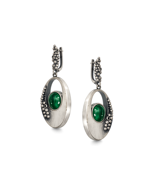 Sterling silver earrings with malachite
