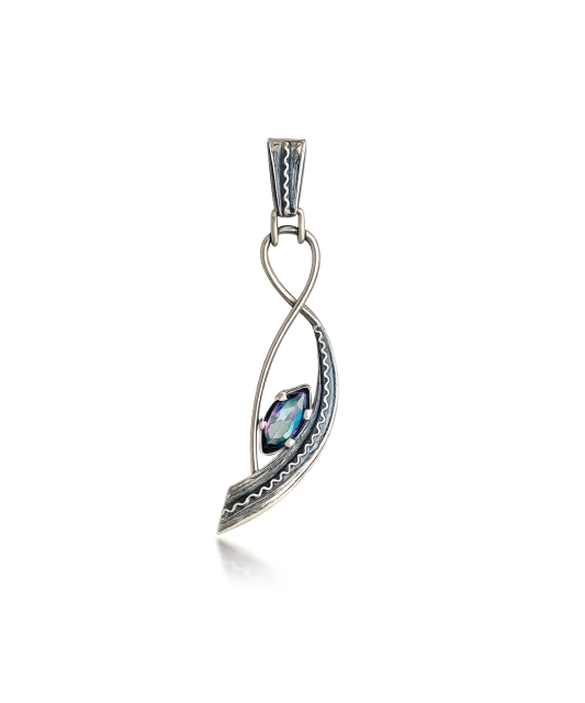 Silver pendant with mystical topaz