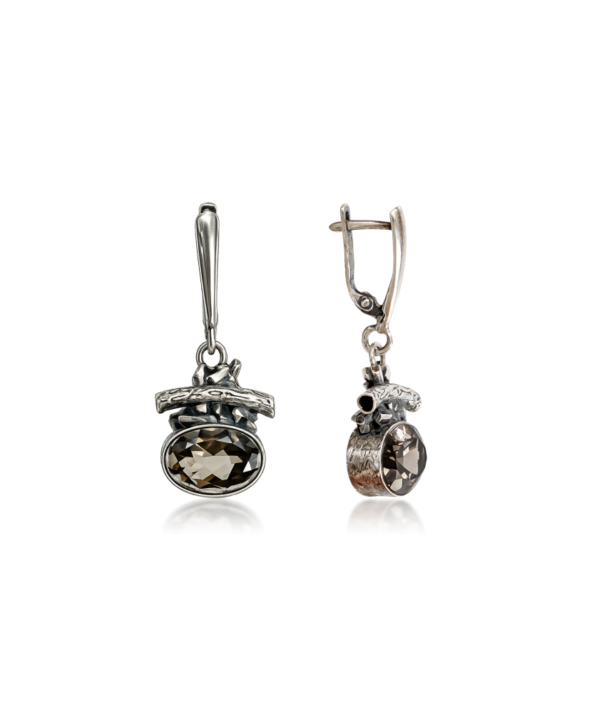 Silver earrings with smoky quartz
