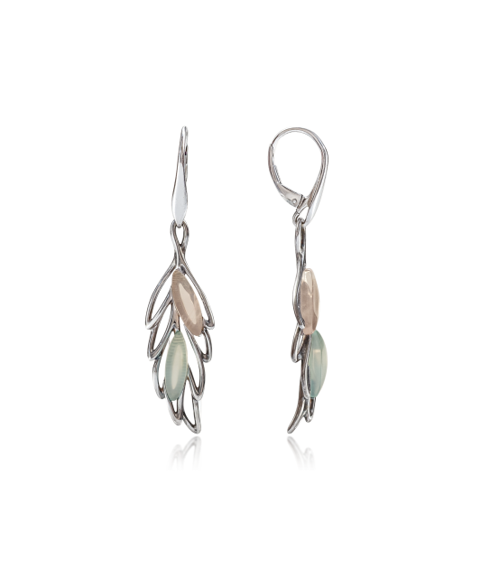 Silver earrings with agate and quartz