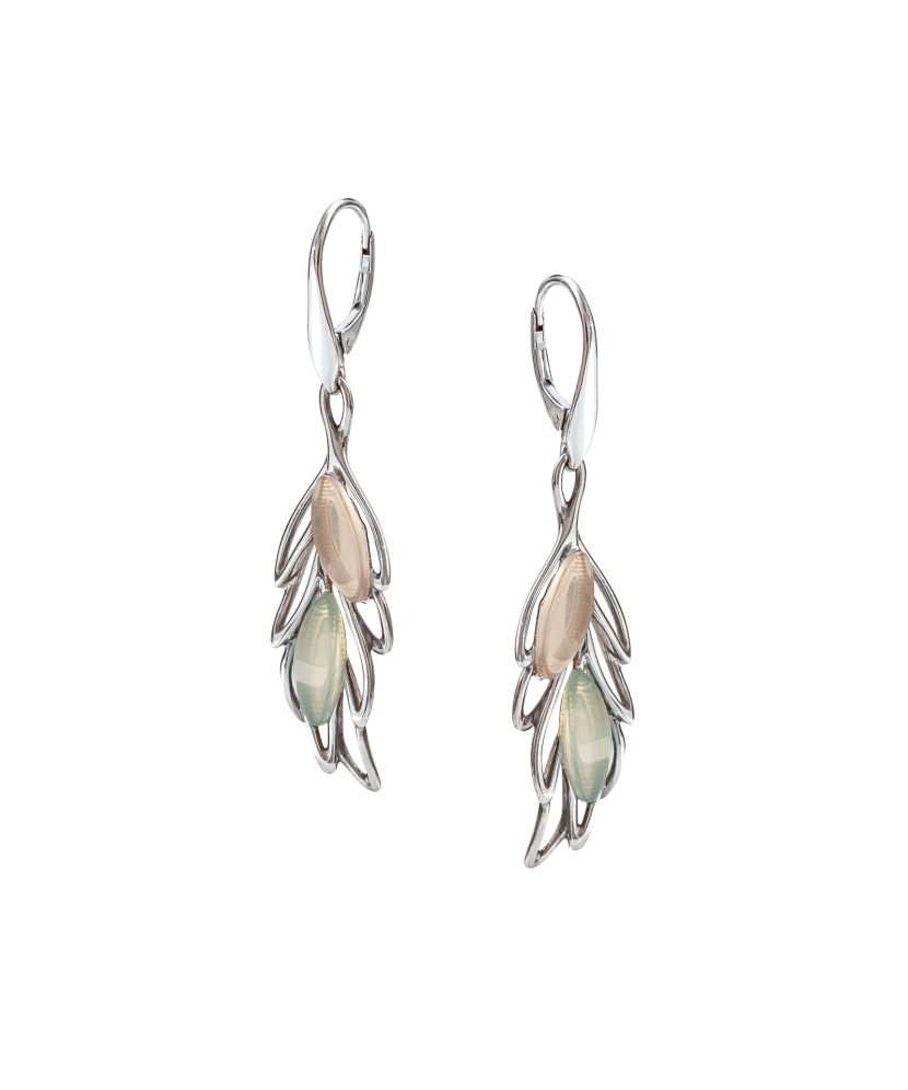 Silver earrings with agate and quartz