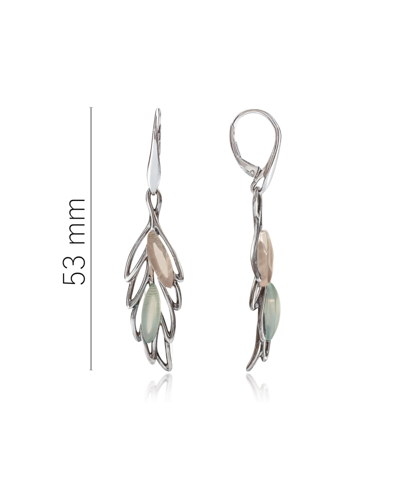 Hopeiset korvakorut akaatilla ja kvartsilla