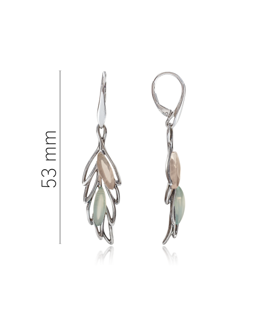 Silver earrings with agate and quartz