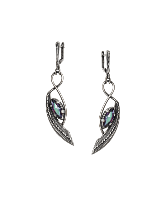 Silver earrings with mystical topaz