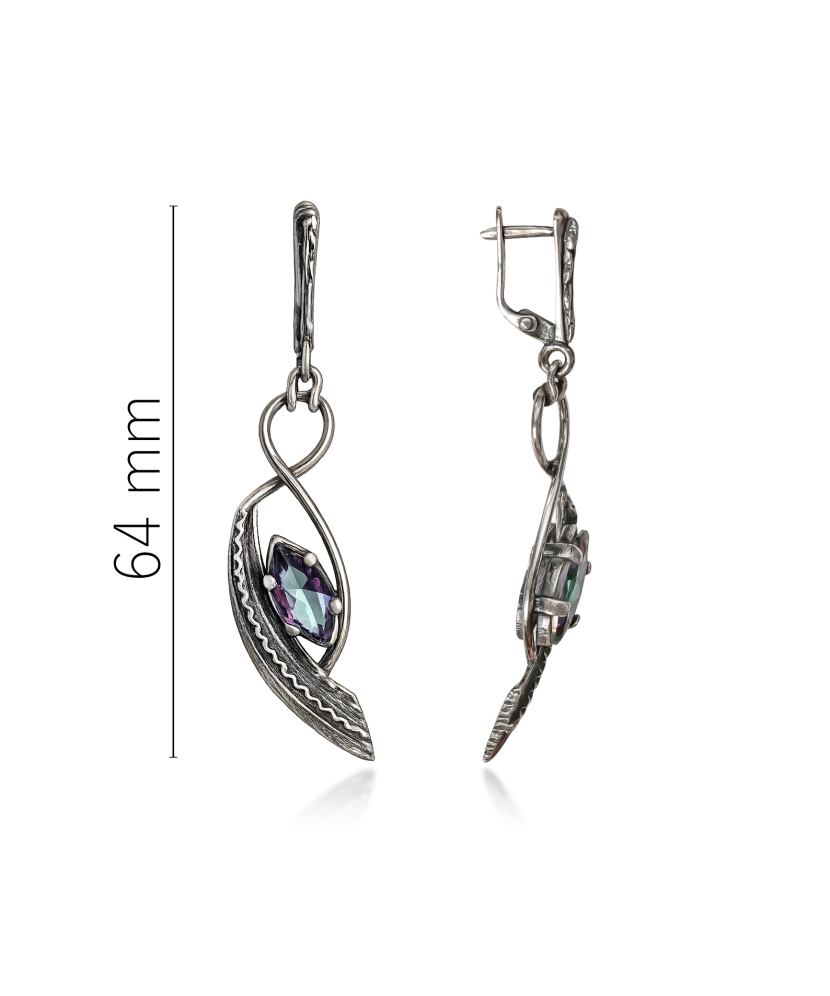 Silver earrings with mystical topaz