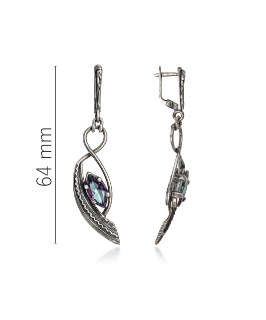 Silver earrings with mystical topaz