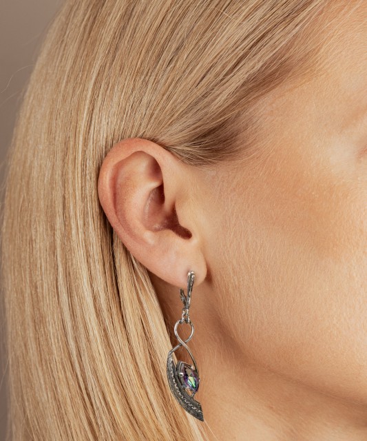 Silver earrings with mystical topaz