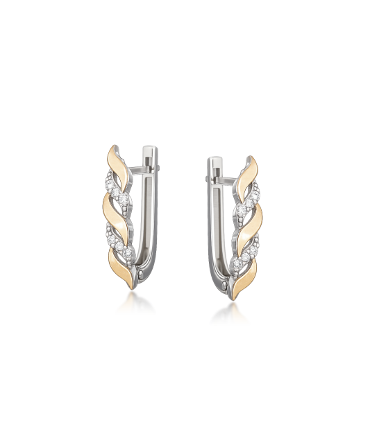 Hopeiset korvakorut peittää kullalla zirkoneilla