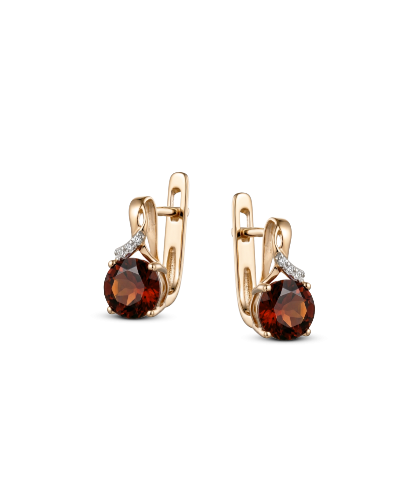Gold earrings with garnet and diamonds