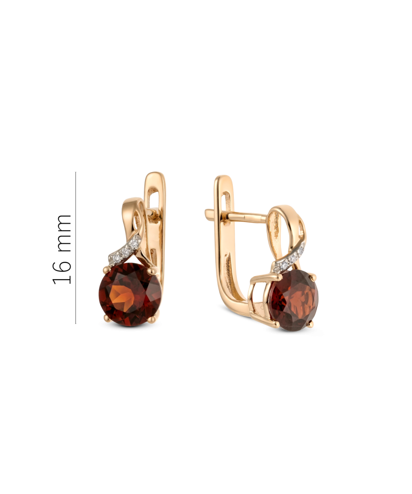 Gold earrings with garnet and diamonds