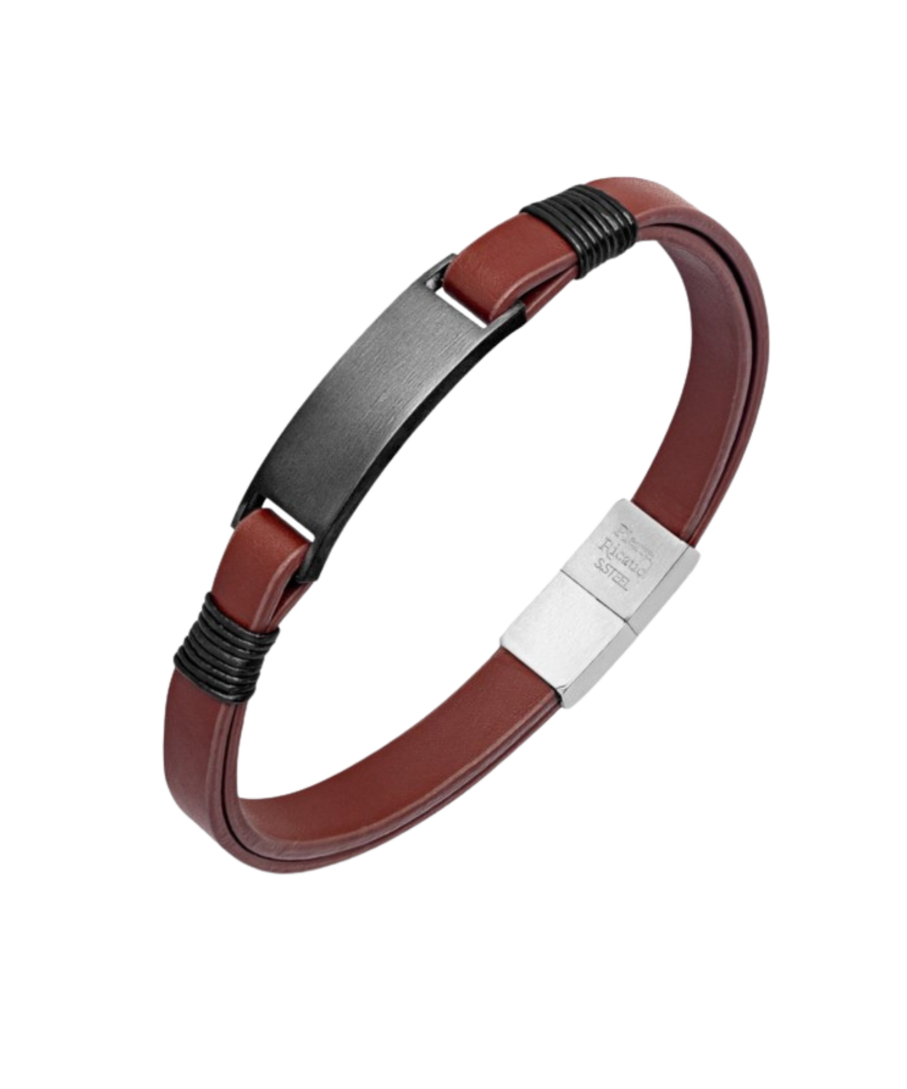 Leather bracelet with stainless steel