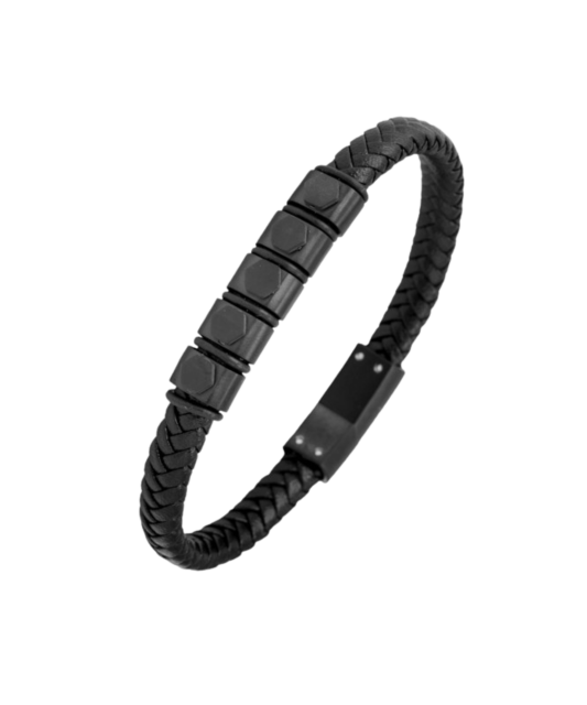 Leather bracelet with stainless steel