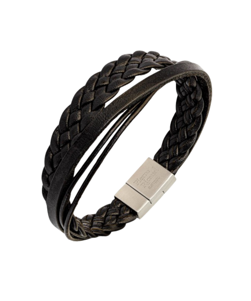 Leather bracelet with stainless steel