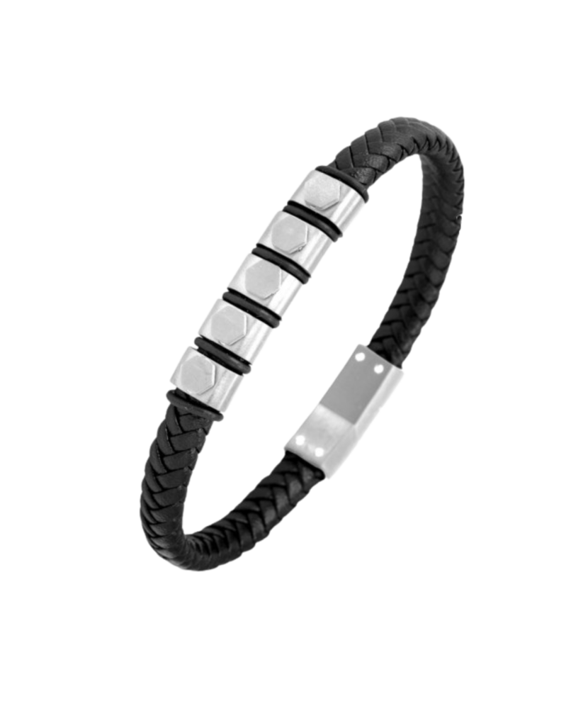 Leather bracelet with stainless steel