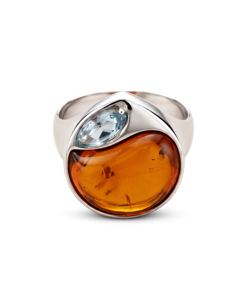 Sterling Silver ring with amber and topaz