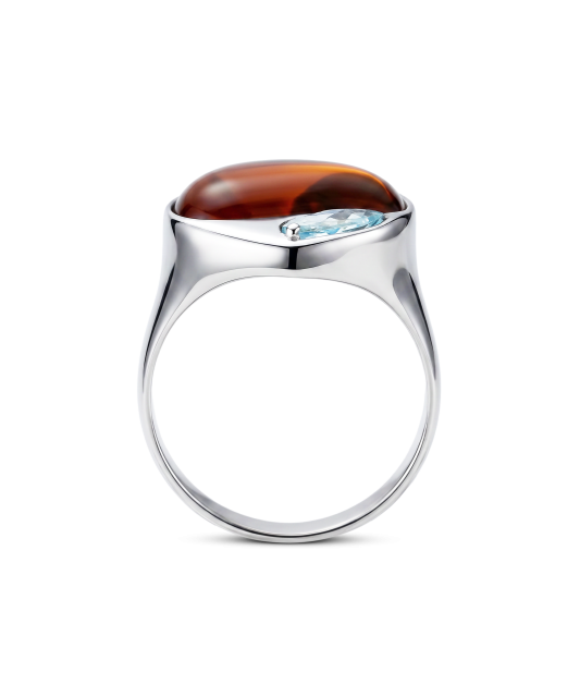 Sterling Silver ring with amber and topaz