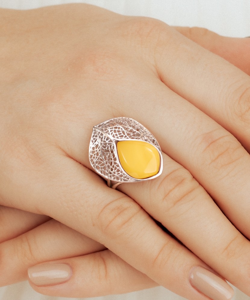 Sterling silver ring with amber