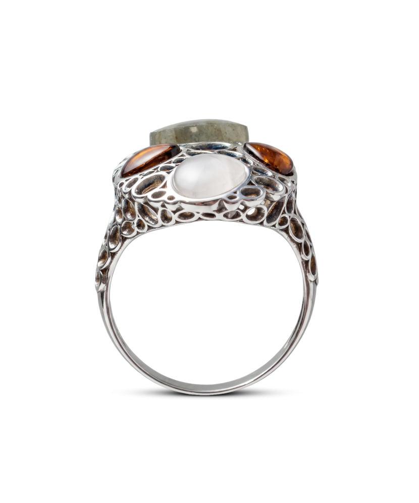 Sterling Silver ring with amber and labradorite