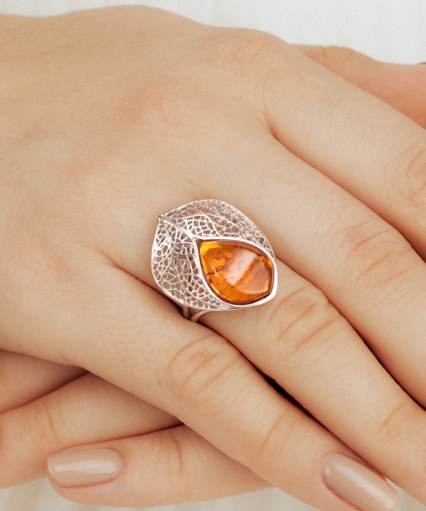 Sterling silver ring with amber