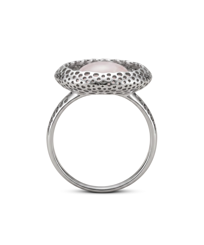 Hopeinen sormus ruusukvartsilla