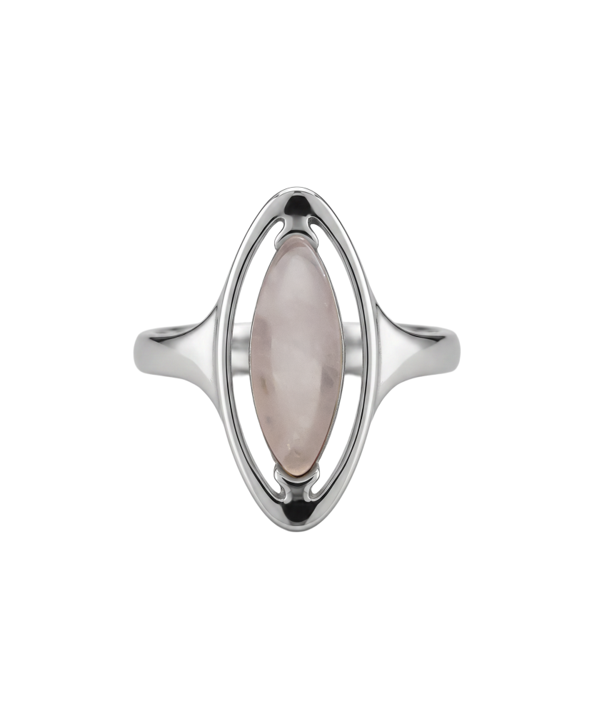 Hopeinen sormus ruusukvartsilla