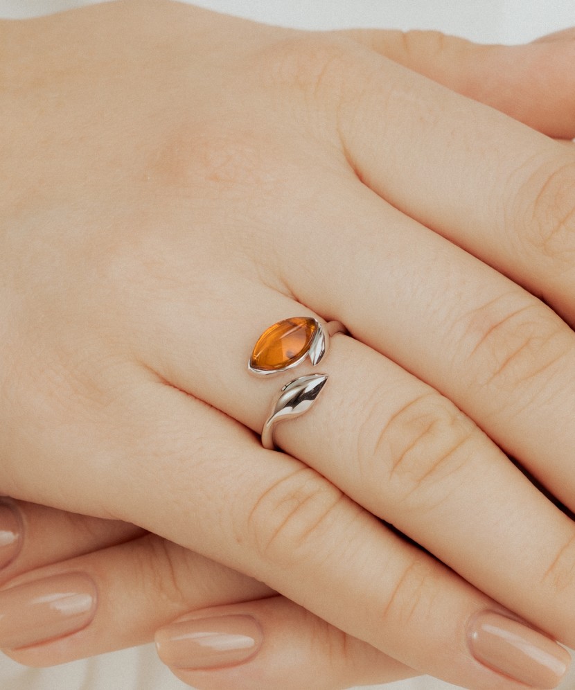 Sterling silver ring with amber