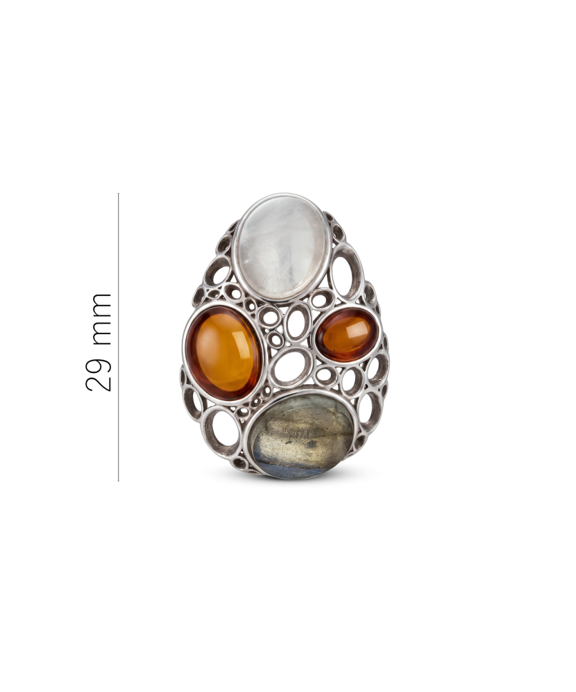 Sterling Silver pendant with amber and labradorite
