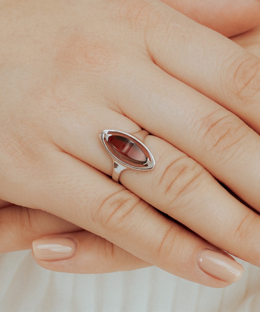 Sterling silver ring with amber